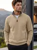 Moletom casual com gola alta jacquard texturizado masculino para exportação, estilo americano, com bolso com zíper, para primavera e outono