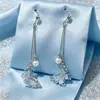 Brincos de Pérola Geométricos com Pino de Prata 925 para Mulheres, Brincos de Franja Modernos, Brincos de Luxo, Brincos Elegantes Retrô Venda por Atacado