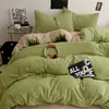 Conjunto de Capa de Colcha de Quatro Peças, Lençol Liso, Algodão Amigo da Pele para Dormitório de Estudante, Conjunto de Lençol com Elástico de Três Peças, Conjunto de Roupa de Cama Simples 4