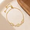 Pulseira de Zircônia Microincrustada Banhada a Ouro Real para Mulheres, Alto Padrão, Luxo Leve, Versátil, Empilhável, Design Ajustável Pulseira Atacado