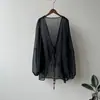 Chiffon camisa de proteção solar das mulheres verão fino francês top solto pequeno cardigan drapejar xale casaco blusa