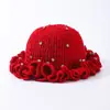 Sombrero de Pescador Tejido a Crochet Ondulado de Venta Caliente Transfronteriza, Sombrero de Cubo para Mujer Otoño e Invierno con Ala de Volantes de Pedrería