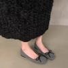 Zapatos de Mujer 2025 Nuevo Estilo Bajos Franceses Retro de Noche Lazo Punta Cuadrada Negros Zapatos Bajos