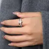 Anillo de Estrella de Doble Capa de Piedra Aurora Estilo Hada Anillo de Estrella Lindo Zircón Súper Brillante Anillo para Dedo Índice de Pentagrama