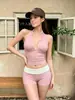 [3 colores] Traje de baño de lunares con cuello halter y abertura estilo retro americano INS para mujer, traje de baño conservador para cubrir la barriga para resort de aguas termales