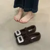 Sapatos Mary Jane de Pele com Fivela Quadrada Strass para Mulheres, Peça de Roupa Exterior 2025 Novo Outono e Inverno com Forro de Lã, Sapatilhas para Saia