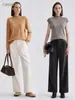 Pantalones Casuales Nuevos de Otoño e Invierno para Mujer de Lona Color Sólido Versátiles Elásticos Cintura Natural Ropa de Trabajo Pantalones Rectos Simples