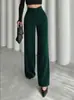 Calça social reta de cintura alta elegante para mulheres para comércio exterior transfronteiriço, novo modelo primavera e outono, com caimento fluido, modelagem slim, emagrecimento, calça de terno preta