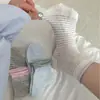 Calcetines Rayados para Mujer, Algodón Puro, Estilo Delgado de Verano, Patrón de Corazón Bordado, Cuadros, Borde Enrollado, Calcetines de Media Pantorrilla, Calcetines Largos de Dongdaemun
