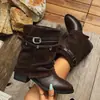 2026 Verano/Otoño Nuevo Estilo Retro Occidental Banda de Boca de Cuero Banda Tejida Botas Apiladas Moda Botines de Tacón Grueso que Aumentan la Altura