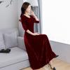 Vestido de veludo dourado transfronteiriço primavera outono inverno recém-chegado elegante longo gola redonda manga comprida cheongsam plus size feminino tendência de fundo