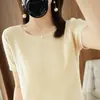 Camiseta de punto de manga corta de algodón puro de estilo nuevo de verano transfronteriza para mujer, jersey de cuello redondo, top holgado de manga corta con forma de diamante, 100% algodón