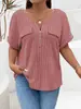 2025 Nova Blusa Feminina Amazon Primavera e Verão Cor Sólida Tamanho Plus Size Zíper Manga Curta Bolso Falso Pulôver Camiseta Solta