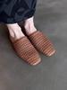 2026 Nuevo Estilo Zapatillas de Media Punta Cerradas Tejidas Caladas para Mujer, Mocasines Planos de Moda de Verano con Punta Cuadrada