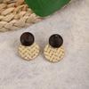 Pendientes de ratán trenzado de madera con aguja plateada, estilo japonés y coreano, estilo vacacional sencillo, diseño pastoral, personalidad, pendientes que combinan con todo.