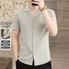 Nueva Camisa de Manga Corta para Hombre con Cuello Cubano 2026 Verano Jacquard de Moda Casual Cárdigan Patchwork Sobre el Hombro Camisa para Hombre