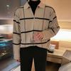 Polo de Punto MYQ con Solapa a Cuadros para Hombre Otoño e Invierno Estilo Coreano Holgado Casual Manga Larga Suéter