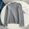 Camiseta de punto de manga larga con cuello de encaje pequeño fragante estilo francés, suéter interior dulce con cuello semi-alto y empalme de encaje