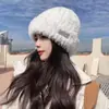 Bonito gorro de punto de oso para mujer, invierno 2026, popular gorro cálido de felpa para otoño e invierno, circunferencia de cabeza grande