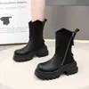 Botas Martin de suela gruesa para mujer, nuevo estilo otoño e invierno, versátiles y a la moda, con cremallera lateral, que aumentan la altura, ligeras, de media pantorrilla, con felpa interior, cálidas, adelgazantes