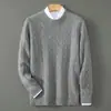 Suéter 100% Lã Pura Masculino Gola Redonda Espessado Jacquard Cor Sólida Suéter Casual de Negócios Camada Base de Malha de Caxemira