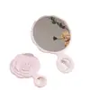 Espejo de Maquillaje Portátil Fresco Estilo Coreano con Diseño de Rosa, Espejo Portátil Tridimensional con Mango, Se Puede Colgar para Retoques en la Oficina