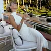 Ropa para Mujer Europea y Americana Color Sólido Estilo Sencillo Vestido de Noche Vestido Hombros Descubiertos Atuendo de Moda Sexy Ajustado Vestido Largo con Pliegues para Mujer