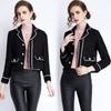Roupas femininas é uma geração de outono e inverno terno colarinho manga comprida tweed preto casaco curto pequeno vento perfumado casaco feminino