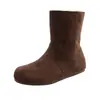 Botas de Neve Estilo Retro Novo Fundo Plano Femininas Outono Inverno Simples Casuais Cano Médio Camurça 2026 Algodão Bico Redondo Slip-on