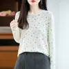 Suéter tejido retro de flores de manga larga para mujer, nuevo estilo otoño/invierno 2026, moderno y de corte holgado, perfecto como capa interior o base, y favorecedor para la figura.
