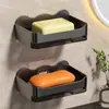 Caja de jabón de doble capa sin taladro, caja de jabón de drenaje montada en la pared, estante de jabón para pared de baño, caja de jabón con drenaje