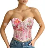 1 pieza corsé de malla bordado floral con forma de corazón para mujer con cordones en la espalda y soporte de ballena, top moldeador corto