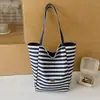 2026 Novo Estilo Coreano Grande Capacidade Listrado Dupla Face Estudante Deslocamento Casual Bolsa Tote de Lona Bolsa de Ombro Bolsa de Compras para Mulheres