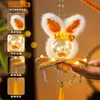 Festival de Mediados de Otoño Linterna de Peluche Conejo Linterna Linterna de Loto Hecha a Mano para Niños DIY Estilo Antiguo Portátil Linterna de Loto Brillante