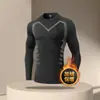 Macacão de Inverno Masculino Manga Longa Veludo Secagem Rápida Fitness Corrida Treinamento Top Esportivo Outono e Inverno Conjunto de Equipamento Quente