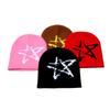 Gorro de punto invierno nuevo estrella de cinco puntas jacquard gorro de lana exterior cálido para montar protección para las orejas gorro de invierno para hombre y mujer