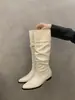 Botas Apiladas de Tacón Oculto y Punta Fina para Mujer Estilo Nuevo Primavera y Otoño 2025 Botas Vaqueras Occidentales Pequeñas Botas de Montar Botas Largas