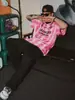 Camiseta de Verano Casual de Manga Corta a Rayas Estilo Americano, Mismo Estilo que las Celebridades de Internet, Jersey Holgado para Hombre, Camiseta Deportiva Rosa