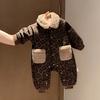Mono de invierno para bebé de lana de cordero con estampado de leopardo, reversible, forro polar, engrosado, traje de gateo para niños, estilo coreano