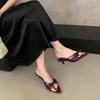 Sandalias de Tacón Alto con Lazo de Tacón Kitten Francés para Ropa Exterior de Mujer 2025 Nueva Moda de Verano Puntera Puntiaguda Sandalias de Punta Abierta