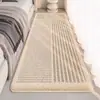 Tapete de cabeceira em falso cashmere com color-blocking moderno, tapete lateral longo para quarto, tapete de chão durável e antiderrapante para sala de estar