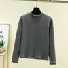 Camiseta Base de Cachemira de Manga Larga y Cuello Alto Medio para Otoño e Invierno para Mujer, Estilo Nuevo con Forro Polar Añadido, Engrosada para Calidez, Corte Ajustado y Top Favorecedor