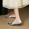 Zapatos Planos Plateados con Hebilla Cuadrada de Pedrería 2026 Nuevos Zapatos Planos para Mujer de Punta Cuadrada