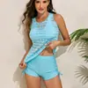 2026 Novo Maiô Transfronteiriço Renda Malha Dividido Conjunto de Biquíni Tankini para Mulheres Bikini Conjunto de Três Peças Tankini