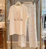 Pijama GP sem etiquetas, macio e fofo, design de animais do oceano com sorvete, gola redonda, manga curta, calça longa, conjunto de pijama para casa feminino
