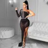 X5028 Ropa de Mujer Europea y Americana Nueva de Otoño e Invierno Transfronteriza Vestido Sexy para Discoteca Malla Transparente Falda Larga Asimétrica para Mujer
