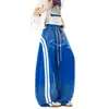 Pantalones de chándal azules con degradado y letras de estilo urbano americano para hombre y mujer, pantalones casuales holgados a rayas de primavera y otoño, de caída larga