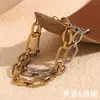 Moda europea y americana simple versátil joyería de venta caliente acero inoxidable chapado en oro de 14K clip costura pulsera ancha para mujeres