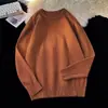 Suéter de malha gola redonda liso, estilo japonês retrô para outono e inverno, caimento justo, suéter de tricô versátil, manga longa para homens e mulheres, caimento solto para casais