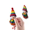 12 Adornos de Muñeco de Nieve de Madera de Colores con Tonos Arcoíris y Gorros de Pompón Adecuados para Navidad y Año Nuevo